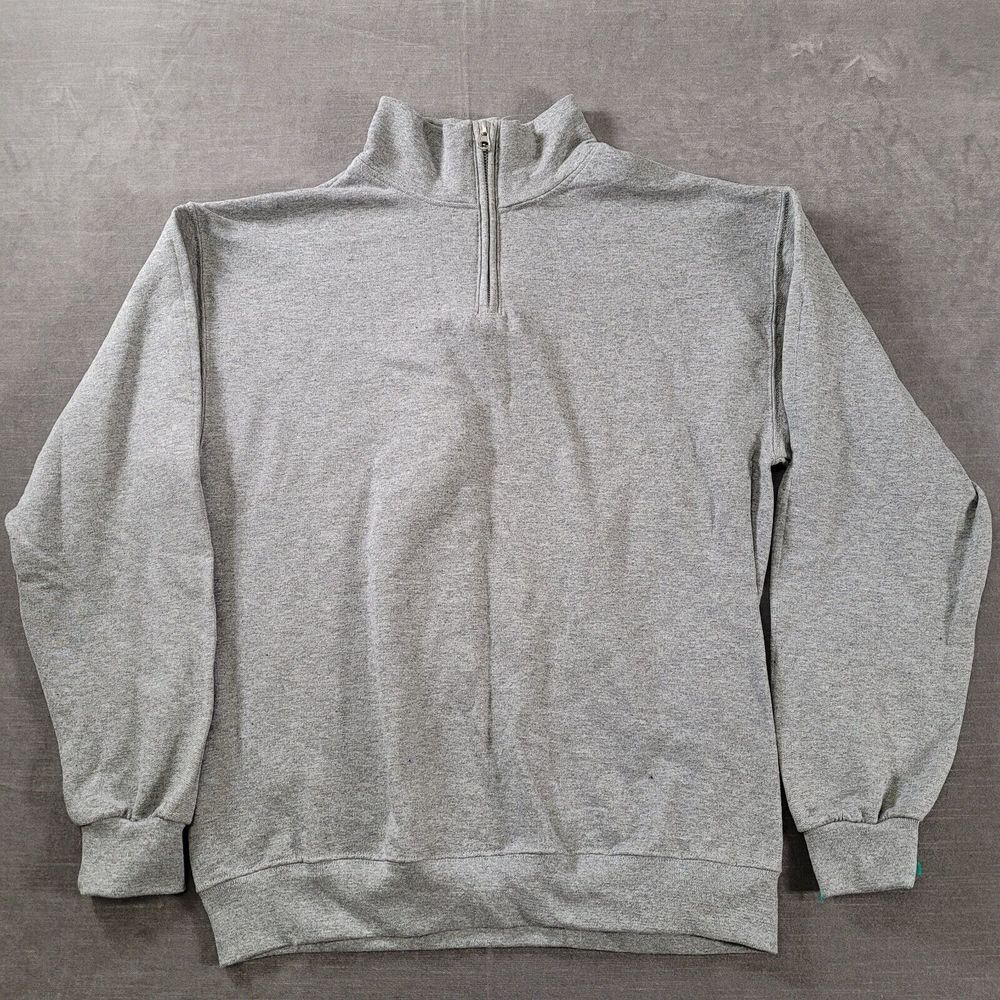 Mens Jerzees‎ NuBlend Gray Mock Neck Pullover Sweater Medium Blank Essential Y2K